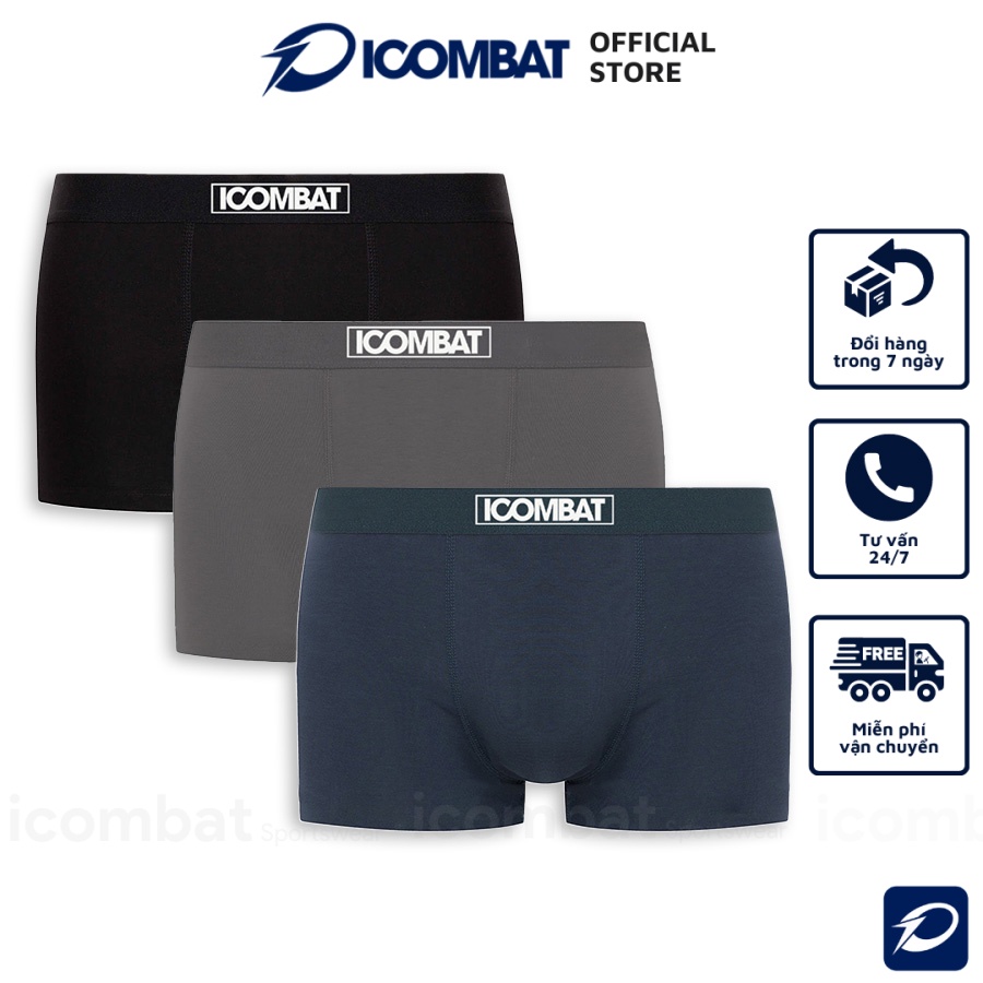 Bộ 3 quần boxer nam iCombat Trunk Modal sợi gỗ sồi mềm mại kháng khuẩn combo sịp nam cao cấp