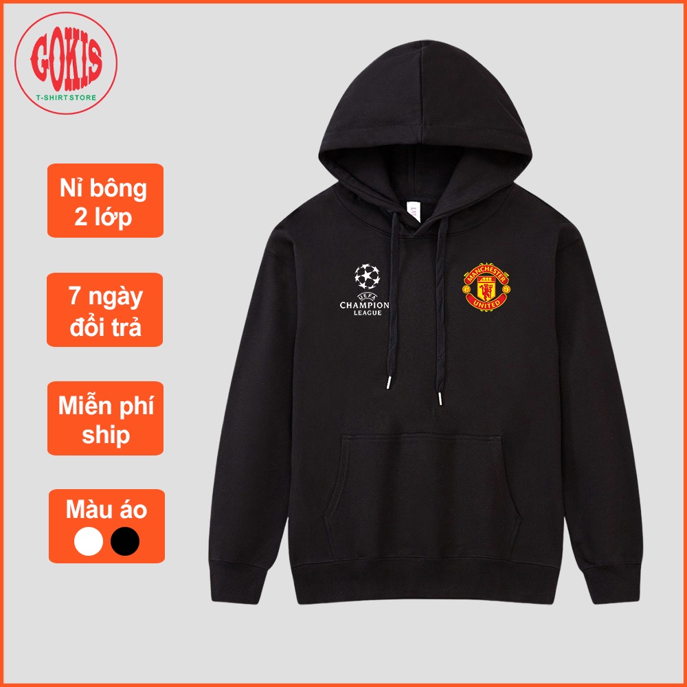 Áo hoodie Manchester United form rộng chất nỉ bông 2 lớp - Áo khoác nỉ có mũ in logo MU - Gokis shop