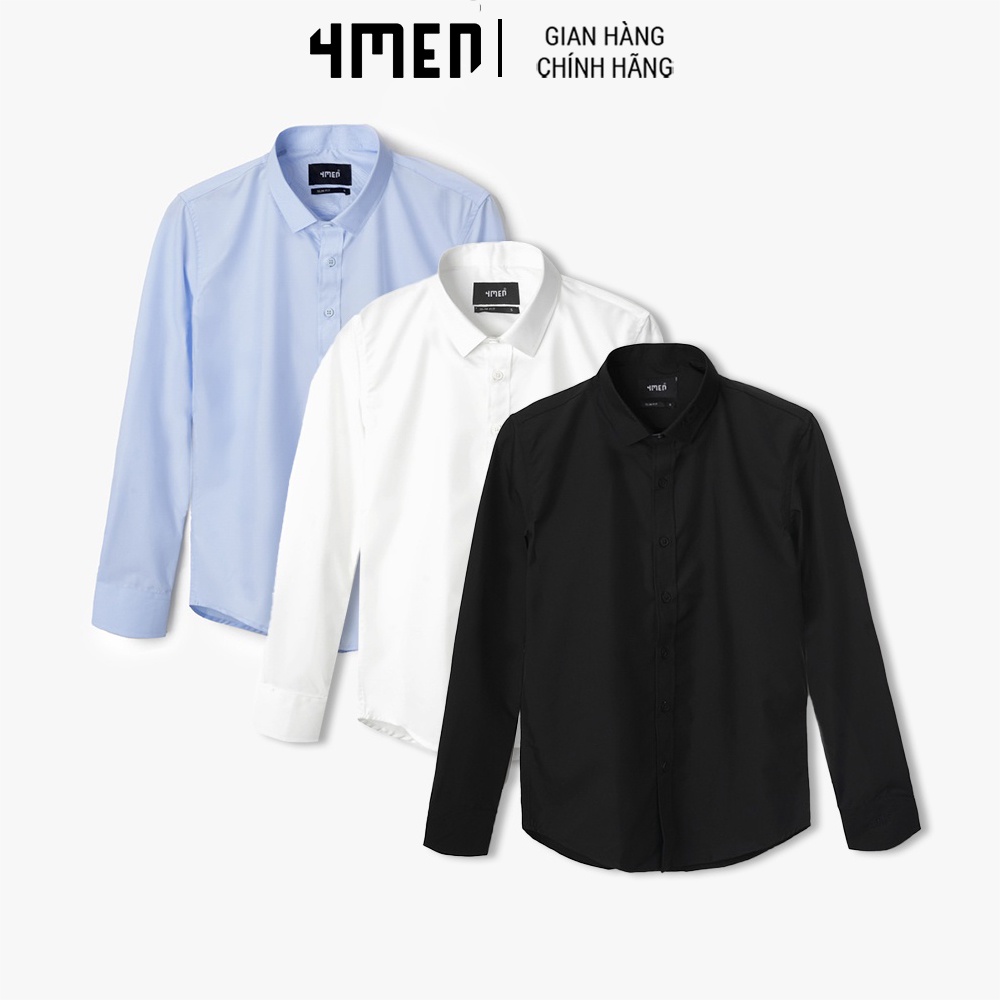 Áo Sơ Mi Nam Trơn Slimfit 4Men SM079 cổ bẻ tay dài thanh lịch, vải mềm mại, chống nhăn, thấm mồ hôi