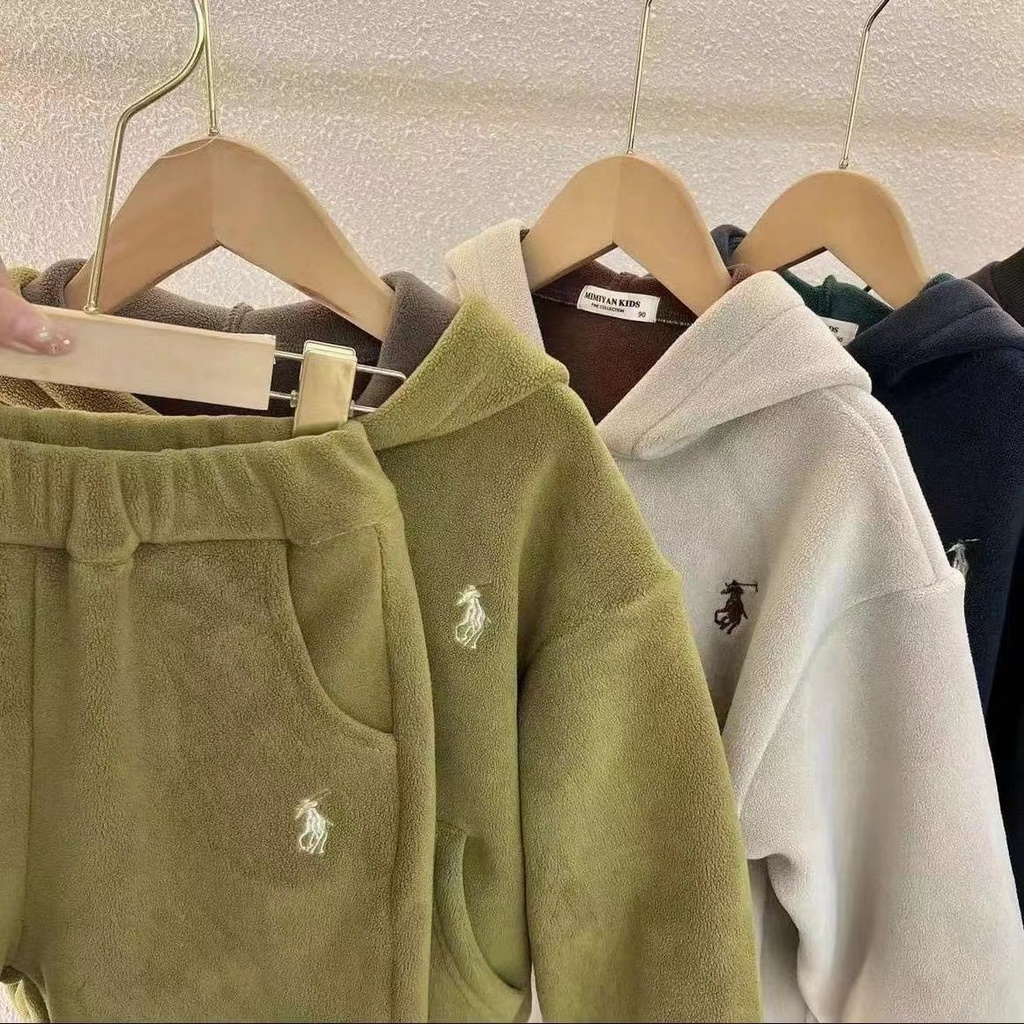 Set Đồ Thể Thao Hai Lớp Lót Lông Cừu Giữ Ấm Mùa Thu Đông Phong Cách Mới Cho Bé Trai Và Bé Gái