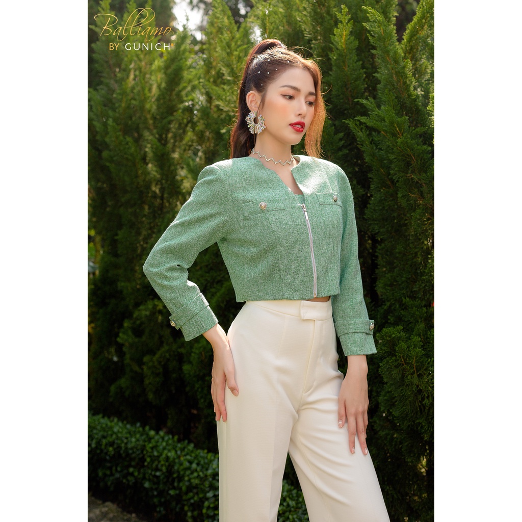 Áo blazer croptop xanh mint chất liệu Tweet mỏng nhẹ cao cấp Gunich