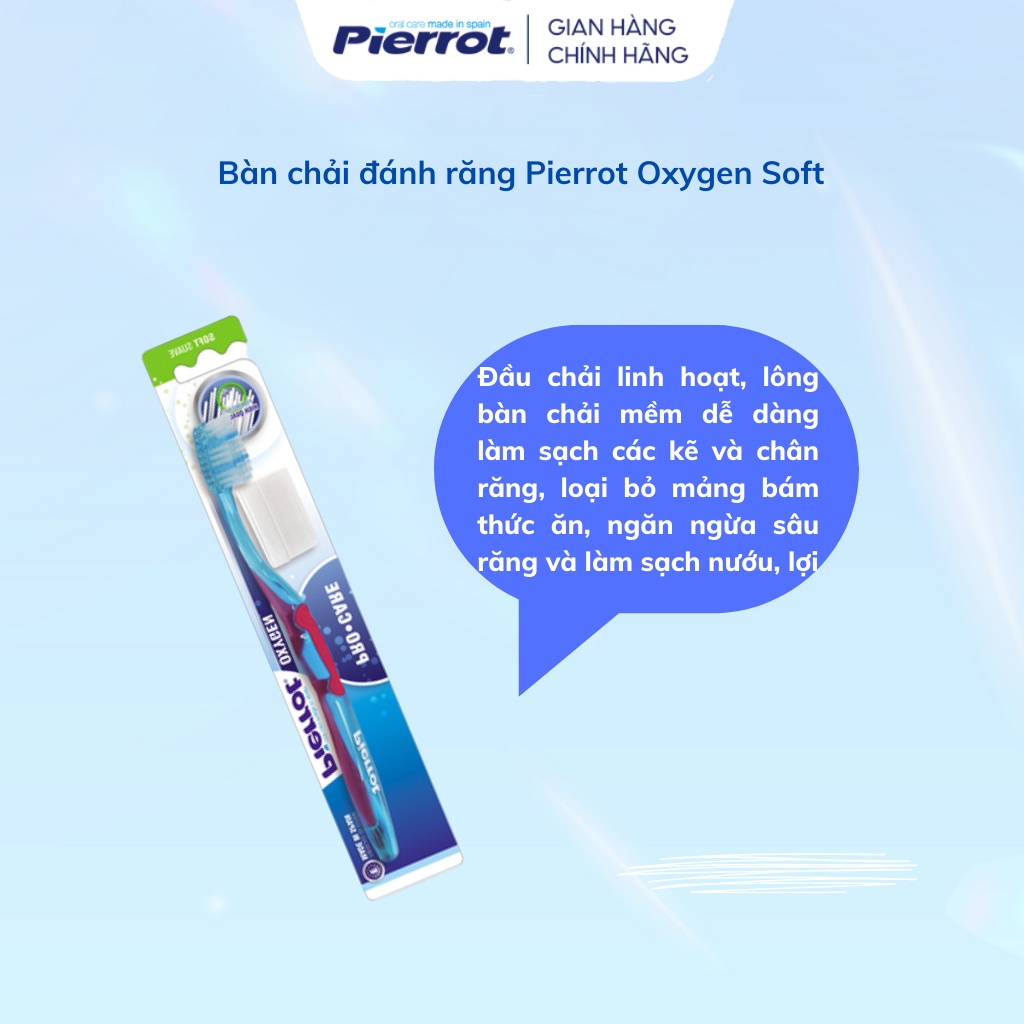 Bàn chải đánh răng PIERROT Oxygen Soft Siêu Mềm Loại Bỏ Mảng Bám Thức Ăn, Ngăn Ngừa Sâu Răng Và Làm Sạch Nướu, Lợi