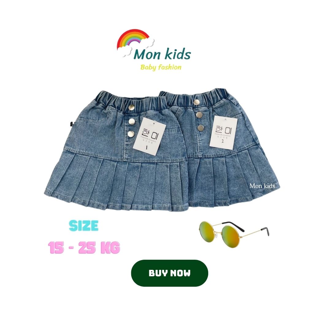 Chân váy cho bé gái, chan vay jean be gai, chân váy trẻ em Monkids xếp ly thời trang