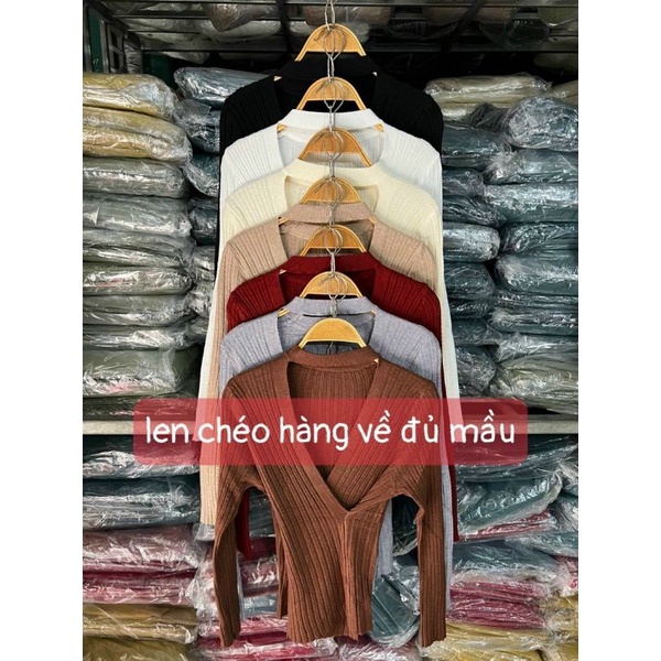 Áo Len nữ dài tay cổ tim cách điệu vạt chéo hàng len QC