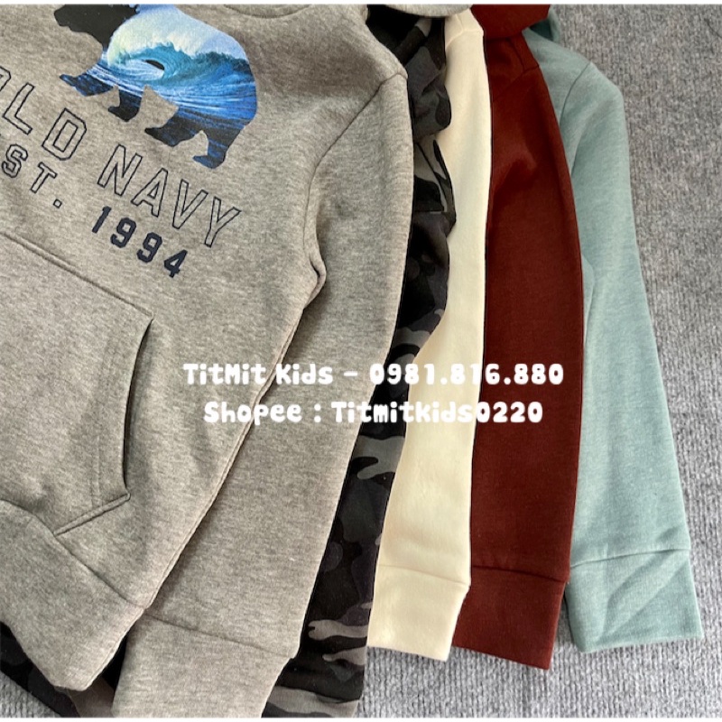 Áo hoddie lót nỉ bé trai bé gái đại 5-18y