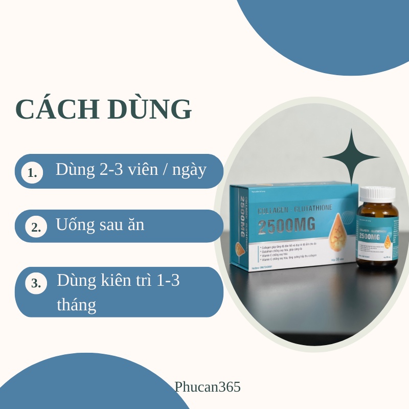 Viên uống trắng da glutathione colagen 2500mg hộp 30 viên da trắng bật tông tức thì