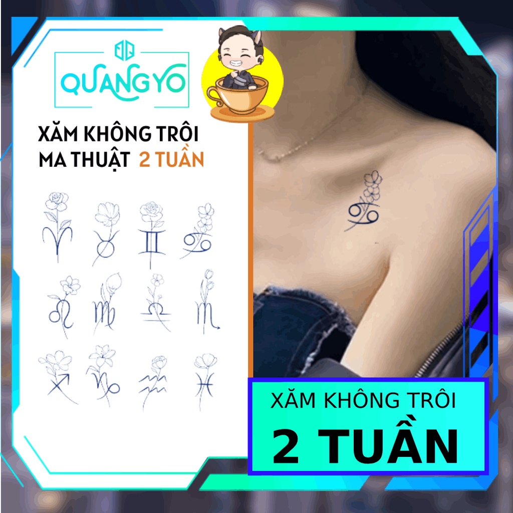 Hình xăm không trôi 12 cung hoàng đạo, dễ thương, hoa lá cành, Xăm giống Inkaholic