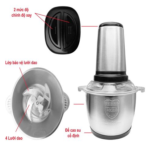 Máy xay thịt, máy xay đa năng, công suất 250W, cối inox304, 4 lưỡi dao sắc bén senko.shop08