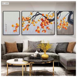 Bộ 3 tranh canvas cành trái hồng trĩu quả hot trend 140 x 50 cm