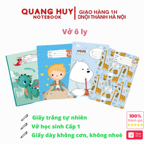 Lốc 10 quyển vở 5 ô li 48 trang Quang Huy, tập vở Ô li học sinh tiểu học, tập viết lớp 1 luyện chữ đẹp cute