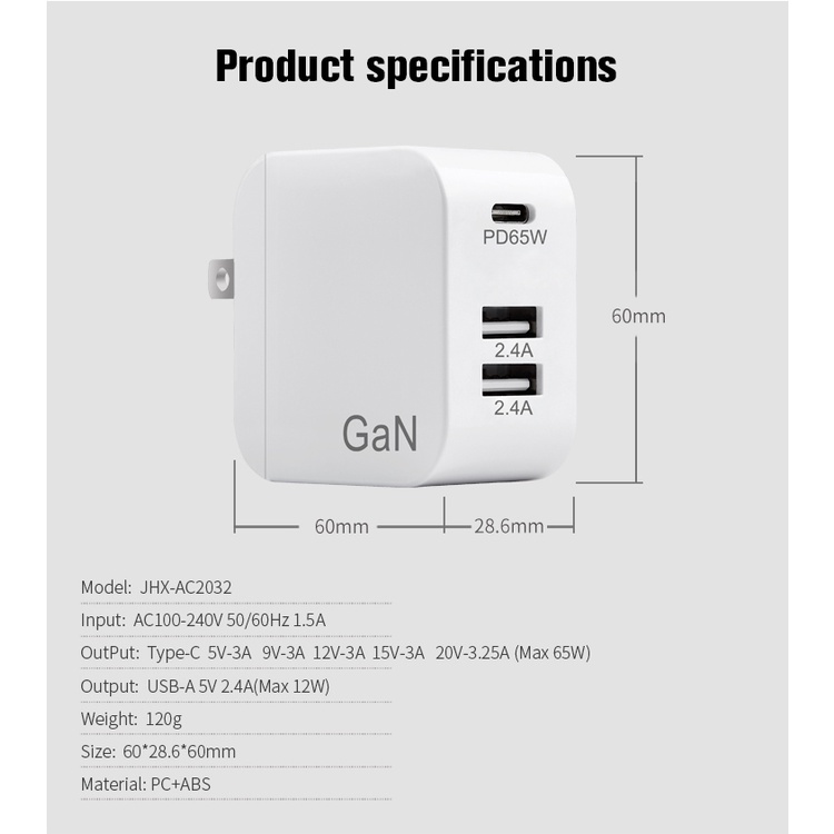 Củ sạc nhanh MIONE Type C PD 4.0 QC 3.0 100W 65W thích hợp cho máy tính xách tay máy tính bảng điện thoại Android