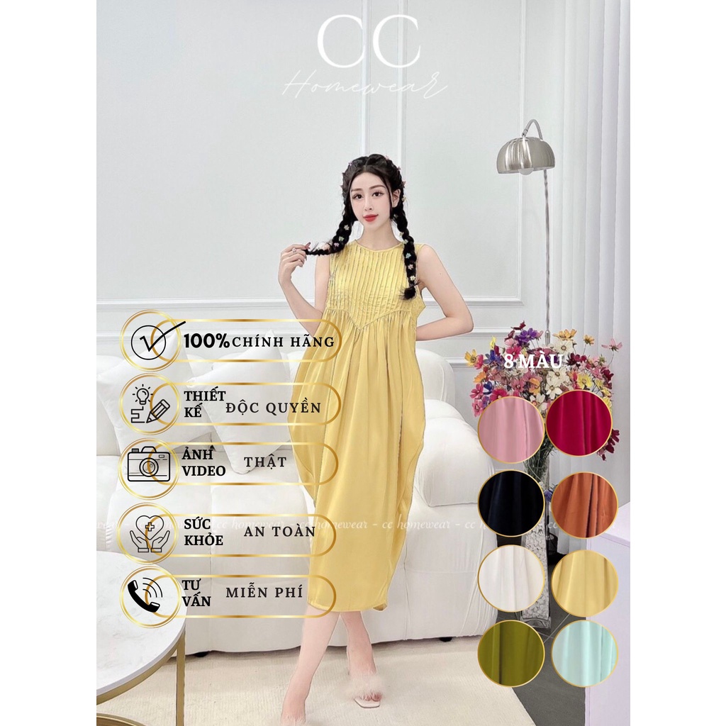 Đầm dây dáng dài C24 hàng hiệu CC HOMEWEAR lụa cổ tròn kiểu dáng độc đáo
