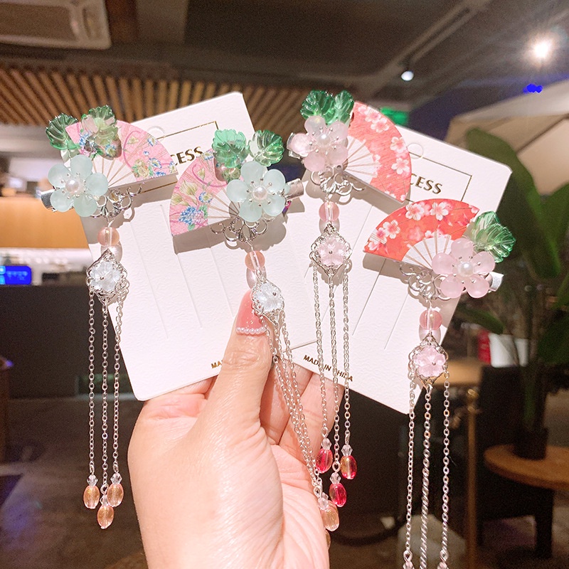 Trâm Cài Tóc Hình Bướm Phối Tua Rua Phong Cách Hán Phục Cổ Điển Cho Bé Gái