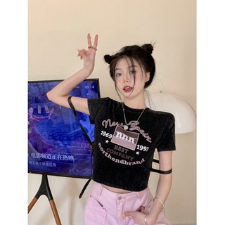 Áo thun croptop in nnn cổ tròn ngắn tay 528 fiori store