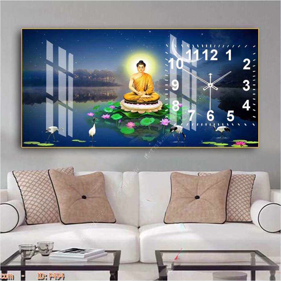 Đồng Hồ Đức Phật Tọa Sen Hào Quang Tuyệt Đẹp - Tranh Tráng Gương Đồng Hồ Cao Cấp
