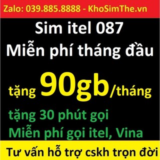 Sim data itel 087, Sim 0đ, Tặng 90Gb/tháng miễn phí gọi vina
