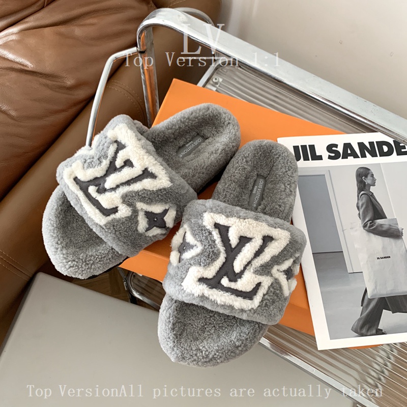 Lv Dép Lông Cừu Đế Dày 3.5cm Giữ Ấm Mùa Đông Thời Trang Cho Nữ