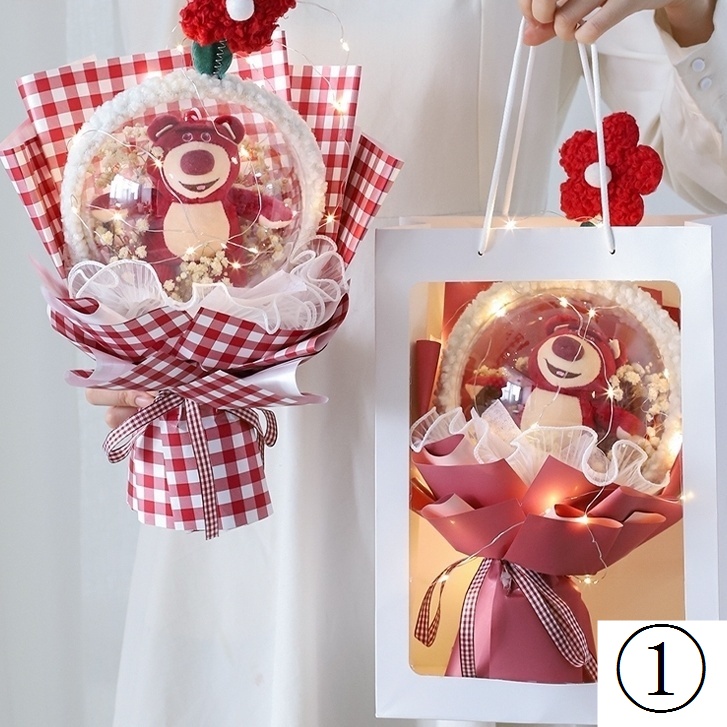Bó Hoa Búp Bê Gấu Dâu Hoạt Hình Quà Tặng Sinh Nhật Cho Bạn Gái