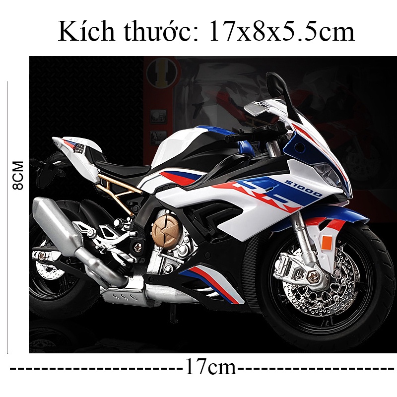 Mô hình xe mô tô BMW S1000rr KAVY bằng hợp kim nguyên khối có nhạc và đèn tỷ lệ 1:12