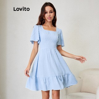 Lovito Đầm suông cổ vuông vừa vặn và vạt trước L24LD060 (Xanh lam)