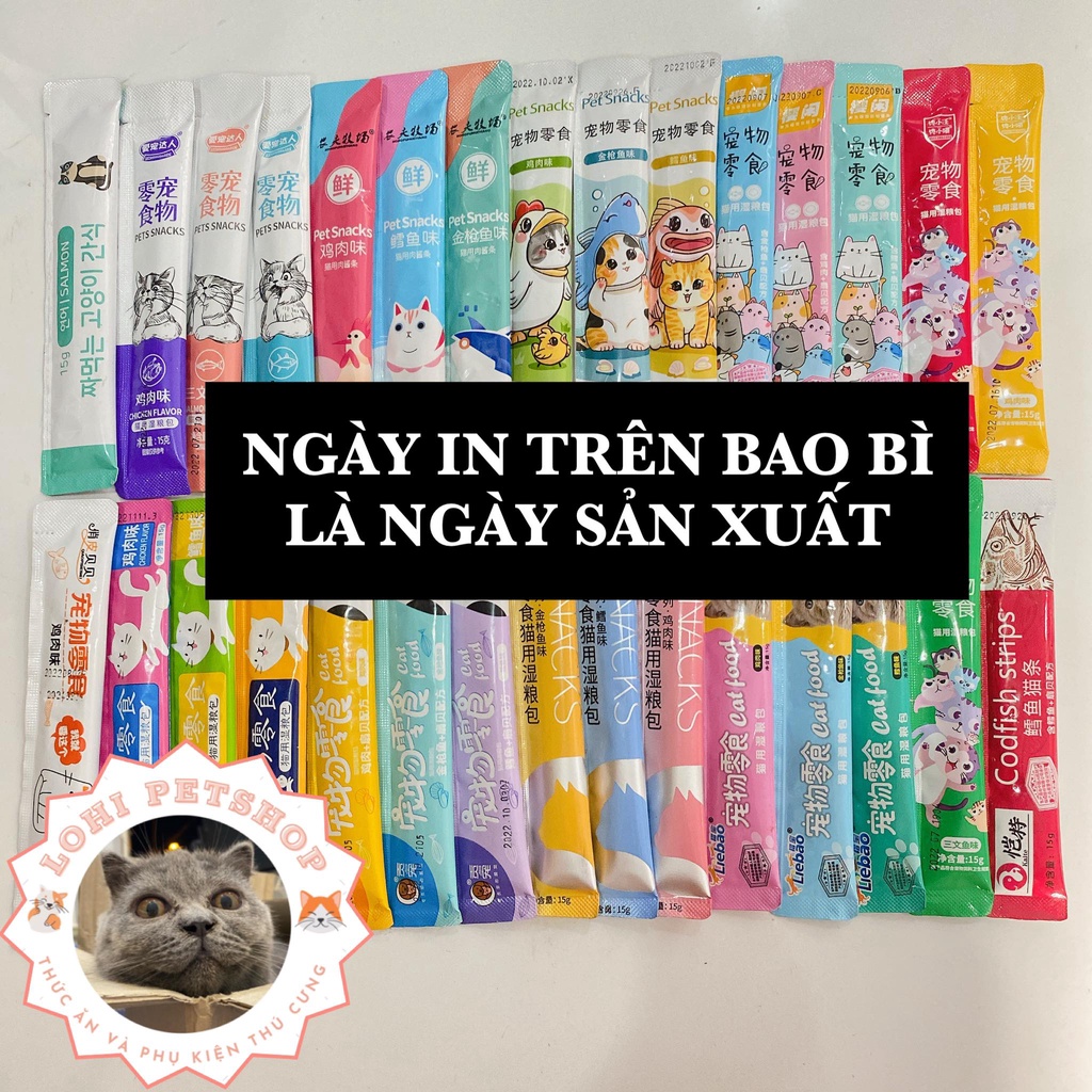 Combo 50 súp thưởng thanh xiao wang, shizuka, catfood, petsnack,...mix vị cho mèo