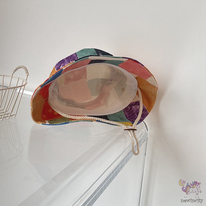 Mũ Ngư Dân Vành Mềm Họa Tiết Hình Học Nhiều Màu Graffiti Hàn Quốc Cho Bé Trai Bé Gái