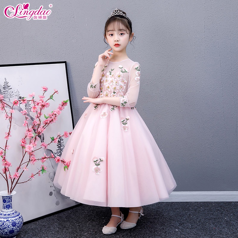 Đầm Hồng dài Ren Thêu cao cấp cho bé gái - AVALYA KIDS