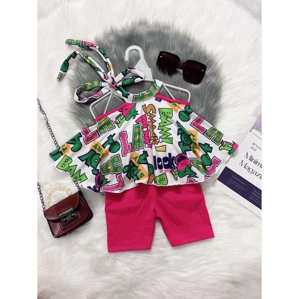 (nhiều màu) áo yếm sọc cầu vồng + legging lửng cho bé gái