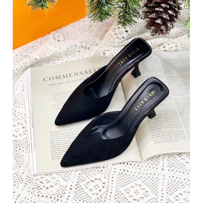 Dép sục da trơn cao gót siêu xinh gót nhọn 7 phân