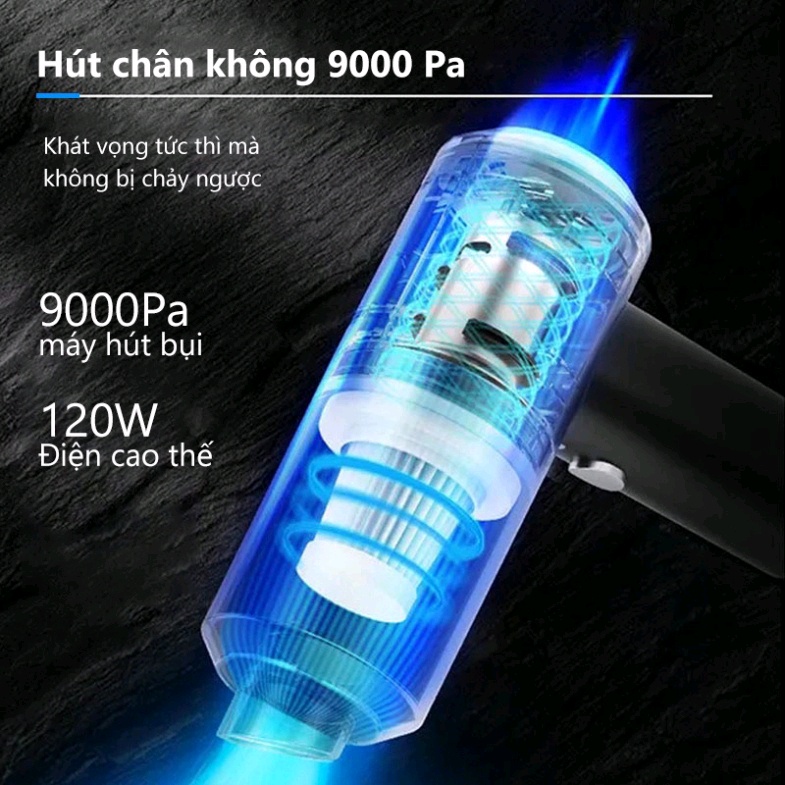 Máy Hút Bụi Cầm Tay Không Dây Mini Lực Hút Cực Mạnh 9000PA - 120W, SẠC USB