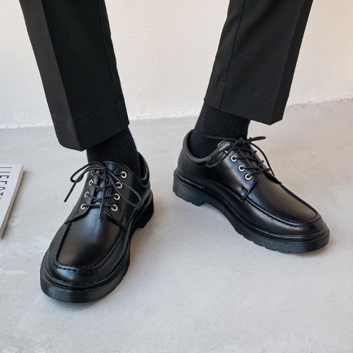 Giày đốc nam da mềm, giày da mũi tròn đế cao khâu đế thanh lịch