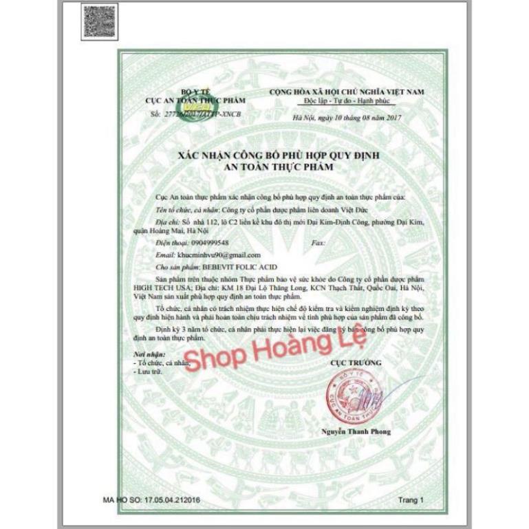 Bebevit Folic Acid bổ xung sắt và các thành phần thiết yếu cho quá trình tạo máu