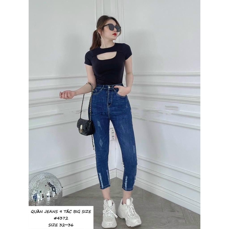 [Bigsize] Quần Jean Nữ 9 Tấc Hàng Co Giãn Mẫu Cào Rách Lai Từ 60-85kg Mã 4372