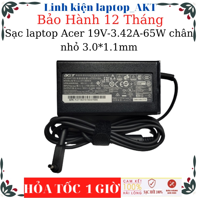 Sạc Acer Asspire 3 A315-57 A315-58 A315-58G A514-53GT N19H2 N19H3 N20H3 - Sạc Acer 19V-3.42A-65W chân nhỏ 3.0*1.1mm
