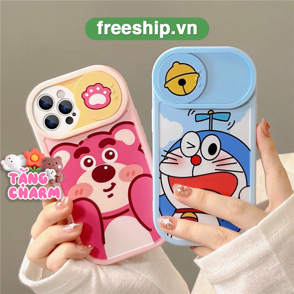 Ốp lưng iphone nắp trượt tròn gấu Lotso - mèo máy Doraemon 6/6splus/7/7plus/8/8plus/x/xs/11/12/13/14/pro/max/plus/promax