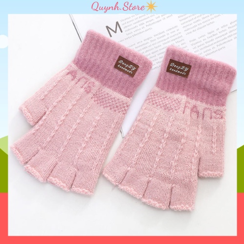 Găng tay len hở ngón, Bao tay mùa đông hở ngón dày cao cấp màu trơn giữ ấm màu trơn cá tính - Quynh.store - GT0003