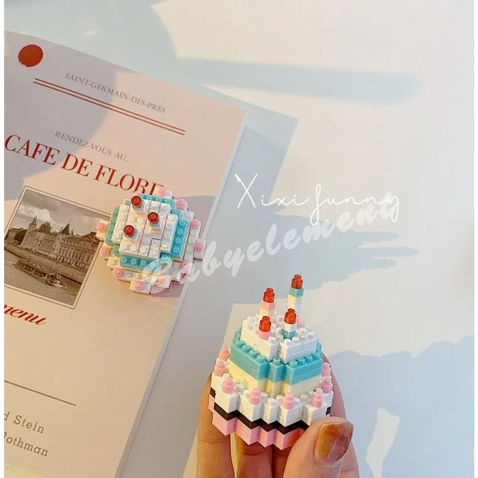 Bộ Đồ Chơi Lắp Ráp Mô Hình Bánh Hamburger / Bánh Sinh Nhật Bằng Nano Kiểu Hoạt Hình Độc Đáo Cho Bé DIY