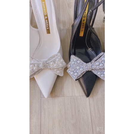 Giày cao gót 7p da mềm đính nơ hót trend SM02