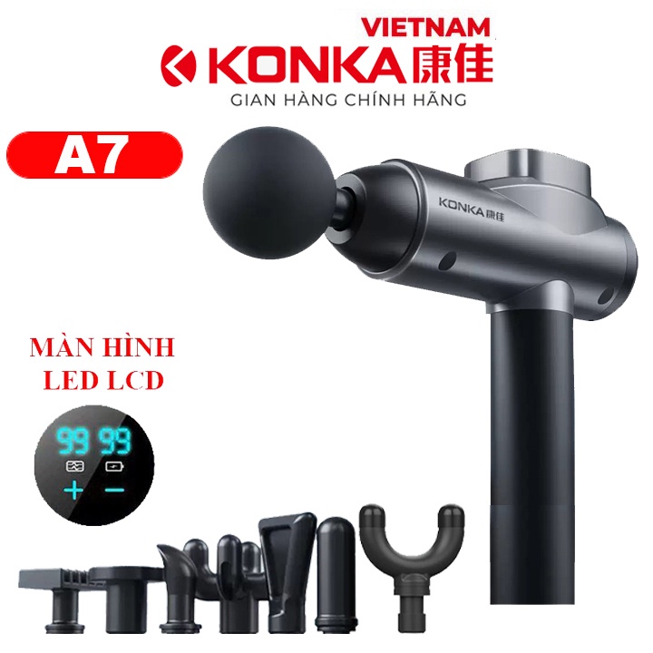 Máy Mát Xa Cầm Tay Konka A7 Súng Massage Gun Chính Hãng 8 Đầu 99 Cấp Độ Massage Làm Giảm Đau Nhức To