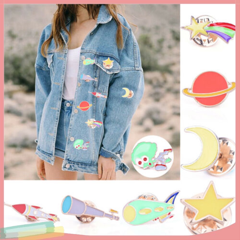 【LK】Cartoon Enamel Moon Alien Planet Badge Collar Lapel Brooch Pin Clothes
