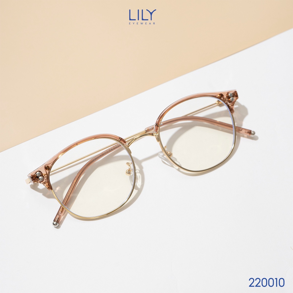 Gọng kính mắt tròn nam nữ LILYEYEWEAR kính nửa viền nhựa pha kim loại chắc chắn dễ đeo phong cách Hàn Quốc 220010