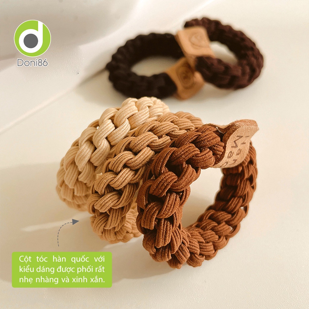 Thun cột tóc tết bằng sợi thun mác gấu bằng da siêu dễ thương - Doni - DOPK296