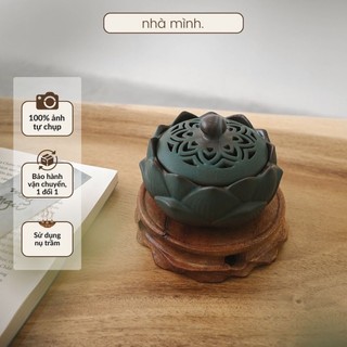Lư xông trầm hoa sen nhà mình xanh ngọc, lư đốt trầm gốm loại 1, lư trầm hương xông nhà, đặt bàn thờ, lư xông trầm tết