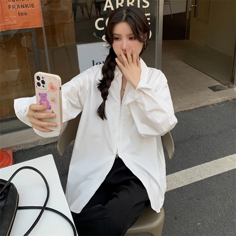 Áo Sơ Mi Dài Tay Có Khóa Kéo Thời Trang Xuân Thu Cho Nữ