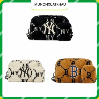 Túi đeo chéo mlb phối lông cừu kèm túi nhỏ hàng chuẩn 1:1