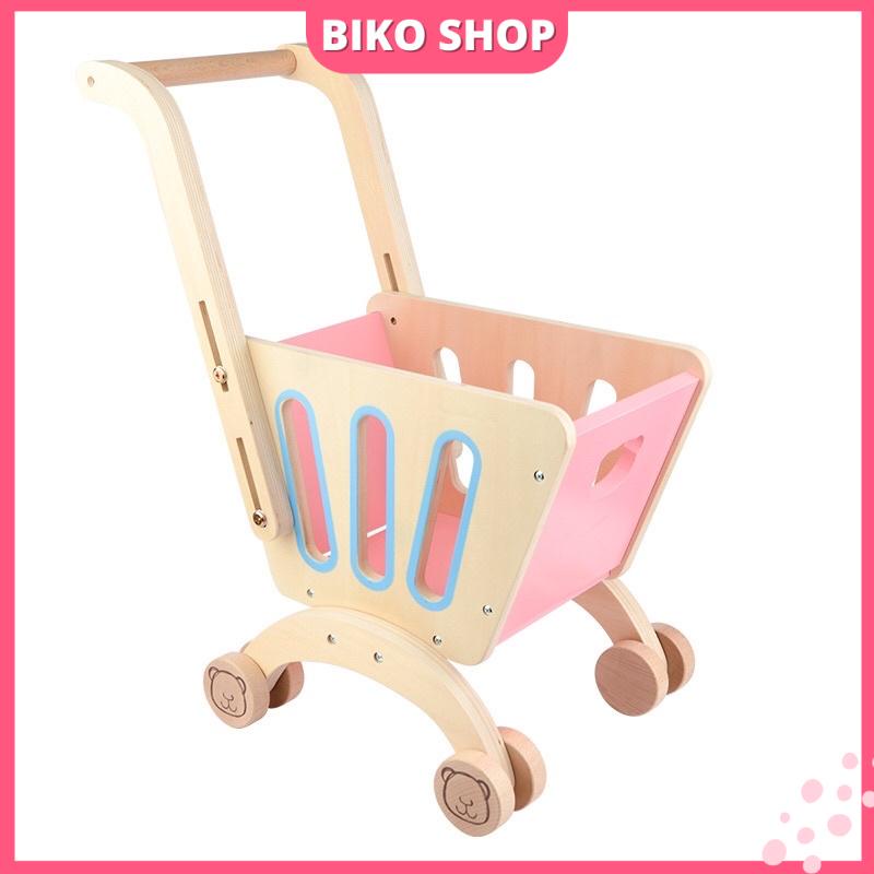 Đồ chơi xe đẩy siêu thị cho bé bằng gỗ cao cấp nhiều mẫu - Biko Shop