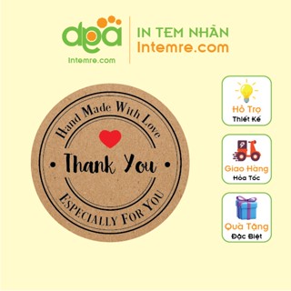Sẳn 100 In Tem Nhãn Giấy Xi Măng Kraft, Da Bò Decal Dán Intemre.com Dán Thank You Hình Tròn