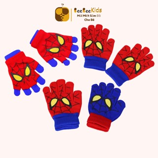 Găng Tay Cho Bé Bao Tay Len 2 Lớp Họa Tiết Người Nhện Giữ Ấm Mùa Đông Trẻ Em 3 -8 Tuổi BEEBEEKIDS