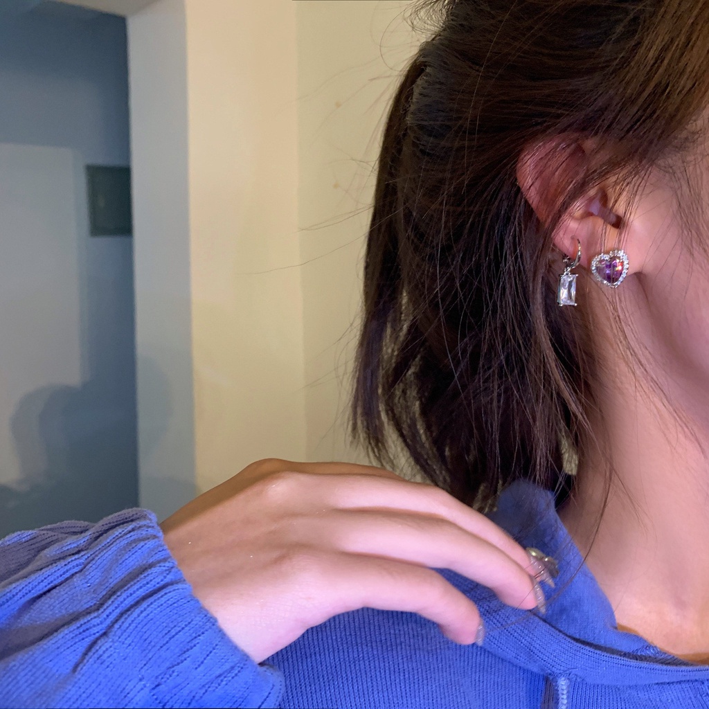 Bông Tai Pandora Mạ Bạc 925 Đính Đá Zircon Hình Trái Tim Xinh Xắn Cho Nữ