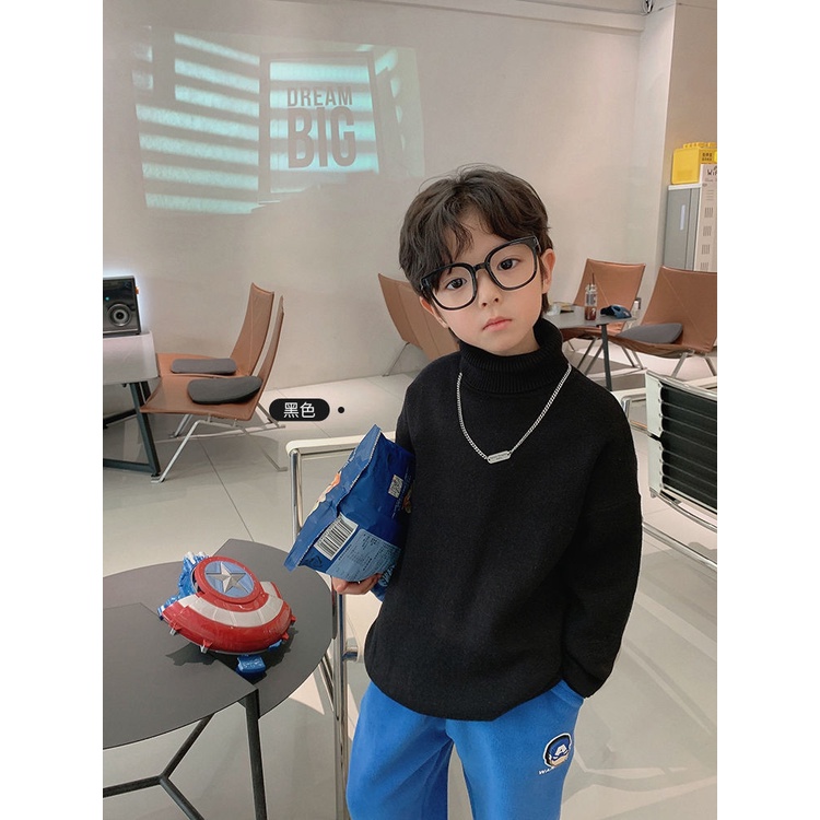 Áo Sweater Chui Đầu Cổ Cao Lót Lông Cừu Thời Trang Thu Đông Dành Cho Bé Trai Bé Gái